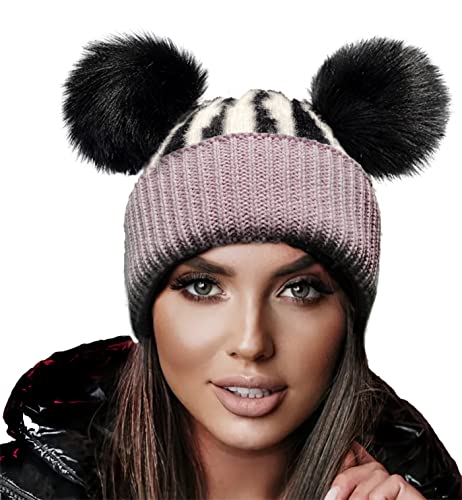 4sold Wintermütze Miki für Damen, Mädchen, aus Wolle, Strickmütze mit zwei Pom-Poms, für Ski, Snowboard, Einheitsgröße von 4sold