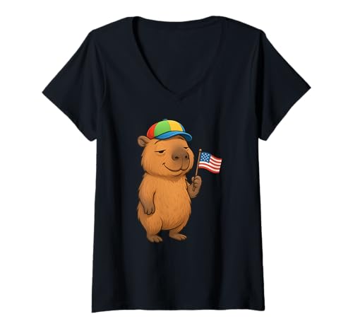 Damen Capybara USA Flagge 4. Juli Unabhängigkeitstag Jungen Mädchen Kinder T-Shirt mit V-Ausschnitt Damen Capybara USA Flagge 4. Juli Unabhängigkeitstag Jungen Mädchen Kinder T-Shirt mit V-Ausschnitt von 4thJulyAxis1