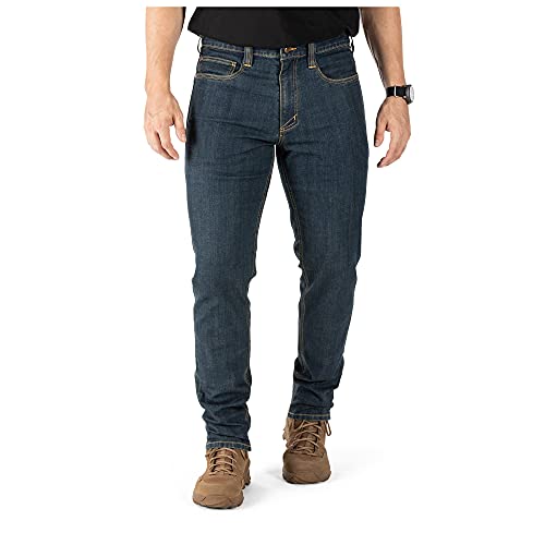 5.11 Tactical Herren Defender-Flex Slim Work Jeans Aufgesetzte Taschen Taillierter Bund Style 74465, Getönte Waschung, Indigo, 32W / 30L von 5.11