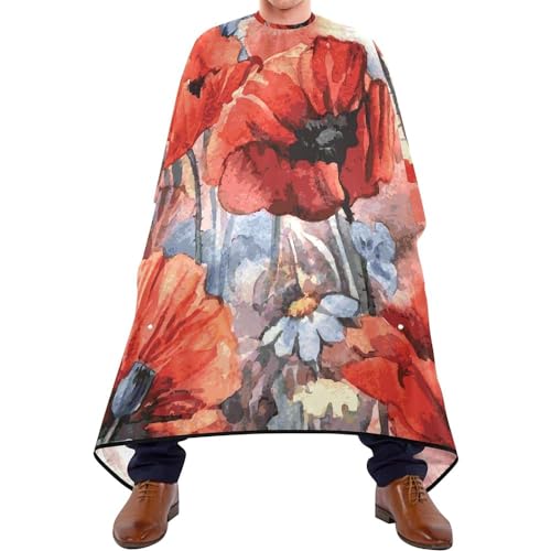 Friseurumhang 140x168cm, Vektor Aquarell Mohnblumen Professionelle Friseure Kleid Einstellbare Friseur Cape Professionelle Herren Umhang, Für Erwachsene, Kinder, Friseursalon von 501