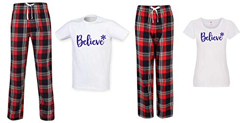 60 Second Makeover Limited Believe Weihnachts-Pyjama-Set für Paare, mit Schottenkaro, für Paare, Zwillingsfamilie, rot, Damen L/Herren L von 60 Second Makeover Limited