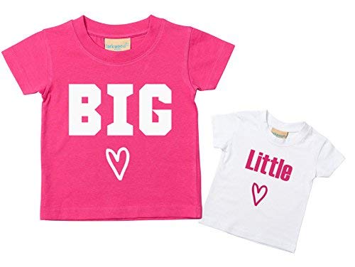 Big Sister Little Schwester Herz T-Shirt Set Baby Kleinkind Kinder Verfügbar in den Größen 0-6 Monate bis 14-15 Jahre Neu Baby Schwester Geschenk - Rosa, Rosa, Little 0-6 Months Big 24-36 Months von 60 Second Makeover Limited