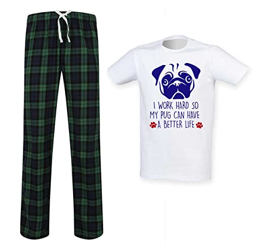 60 Second Makeover Limited Herren Mops I Works Hart so My Mops Can Kriegen A Better Life Schottenkaro Pyjama Set Vatertag Haustier Kleidung Geschenk - Grün, S von 60 Second Makeover Limited