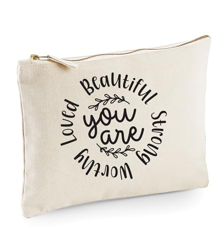 Make-up-Tasche mit Aufschrift "You are Beautiful Strong", beige von 60 Second Makeover Limited