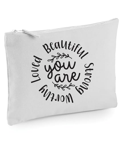 Make-up-Tasche mit Aufschrift "You are Beautiful Strong", grau von 60 Second Makeover Limited