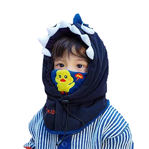 7-Mi Kinder Winter Mütze, Vollgesichtsmaske Nackenwärmer Winddichte SkimützenJungen Mädchen Kapuzenschal 3 in 1 Hut mit Warmen Schal Skifahren Sport Schlupfmütze Cap 4-12Jahren Dinosaurier von 7-Mi