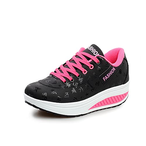 700-INK Damen Wippschuhe Bequeme Abrollsohle Abrollschuhe Damen Plateau Sneaker Outdoor Laufschuhe Keilabsatz Freizeitschuhe für Sport, Laufen - Rose 36 von 700-INK