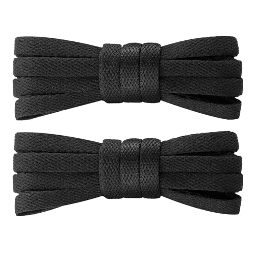 7STROBBS 2 Paar Schnürsenkel Schwarz Flach 8mm Breite Turnschuhe Schwarz Schuhbänder Ersatz Kurze Black Shoelaces für Nike Fußballschuhe Sportschuhe Damen Herren Kinder,70cm von 7STROBBS