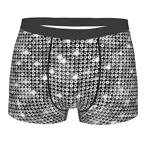 850 Herren Boxer Silberner Pailletten-Glanz-Druck Male Boxershorts Atmungsaktive,Stilvolle Männer Unterwäsche Klassisch,Schnelltrocknende Boxershorts Herren M von 850