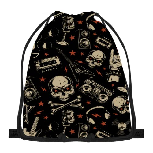 850 Rucksack Retro-Heavy-Metal-Rock-Wiederholungsmuster Turnbeutel Mit Kordelzug Gymsack Personalisierte Gym Sack Für Damen Kinder Herren 42X36cm von 850