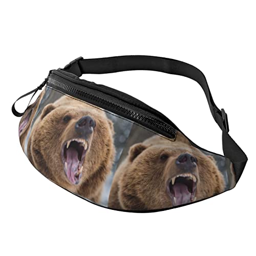 Brusttasche Braunbär Brüllt In Blättern Unisex Hüfttaschen Stylisch,Verstellbarer Umhängetaschen Für Spazieren Damen Herren 14X35Cm von 874