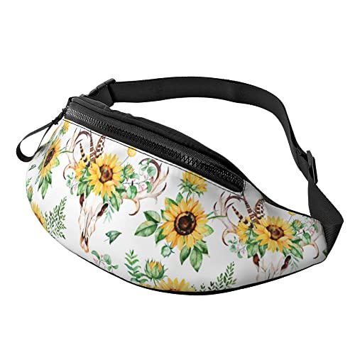 Gürteltasche Sonnenblumenblätter-Schädel Unisex Bauchtasche Multifunktionale,Große Kapazität Taillentasche Für Herren Hundetraining Aktivitäten 14X35Cm von 874