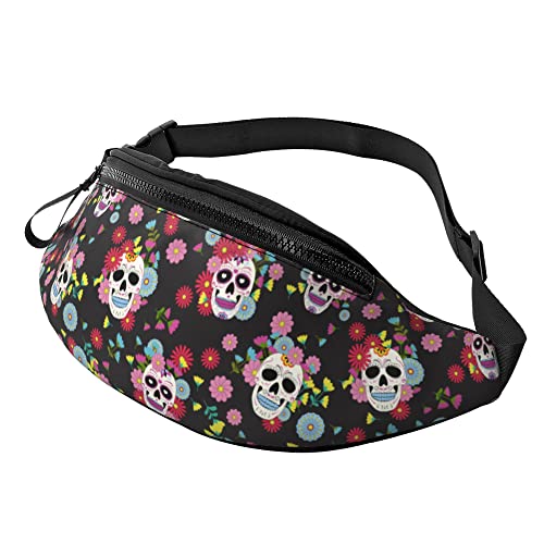 Hüfttasche Blühende Totenkopfblume Unisex Gürteltasche Mode,Mit Reißverschluss Taillentasche Für Herren Wandern Hundetraining 14X35Cm von 874