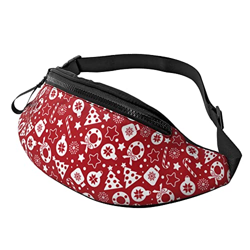 Hüfttasche Rot-Weiß Frohe Weihnachten Unisex Gürteltasche Verstellbarer,Atmungsaktiv Waist Fanny Pack Für Herren Camping Sport 14X35Cm von 874