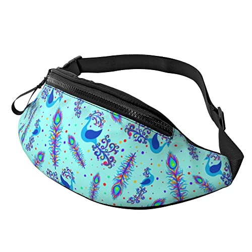 Hüfttaschen Blaue Pfauenvogelfedern Unisex Bauchtasche Mode,Verstellbarer Umhängetaschen Für Sport Herren Aktivitäten 14X35Cm von 874