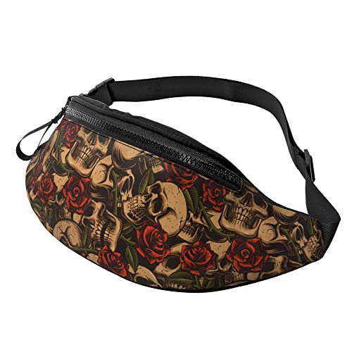 Hüfttaschen Totenkopf-Rosen-Muster Unisex Hüfttasche Multifunktionale,Stylisch Taillentasche Für Running Aktivitäten Herren 14X35Cm von 874