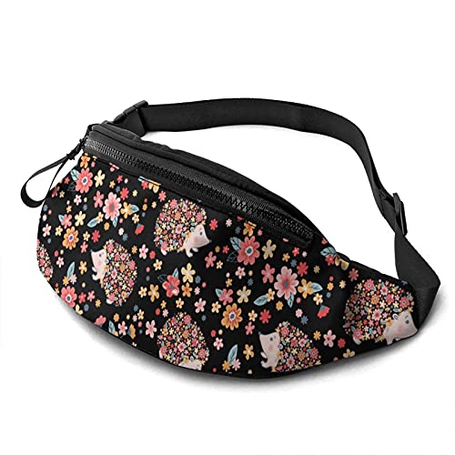 Lauftasche Blumen Und Süße Igel Unisex Hüfttasche Große Kapazität,Stylisch Damen Brustbeutel Für Herren Wandern Laufen 14X35Cm von 874