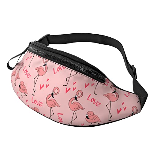 Umhängetaschen Liebe Rosa Flamingos-Herz Unisex Gürteltasche Mit Reißverschluss,Große Kapazität Bauchtasche Für Fitness Herren Wandern 14X35Cm von 874