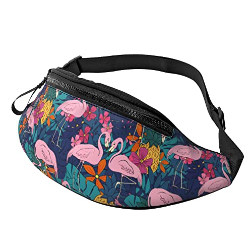 Umhängetaschen Tropische Blätter Flamingos Unisex Sport Hüfttasche Stylisch,Verstellbarer Gürteltasche Für Wandern Herren Damen 14X35Cm von 874