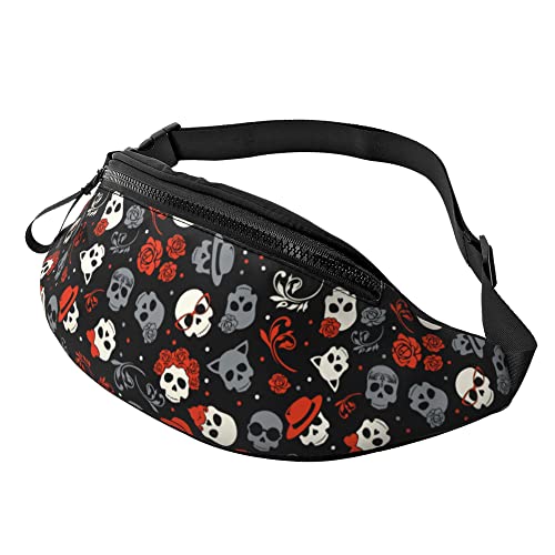 Waist Fanny Pack Bunter Stilvoller Totenkopf Unisex Sport Gürteltasche Stylisch,Mode Hüfttasche Für Herren Wandern Damen 14X35Cm von 874