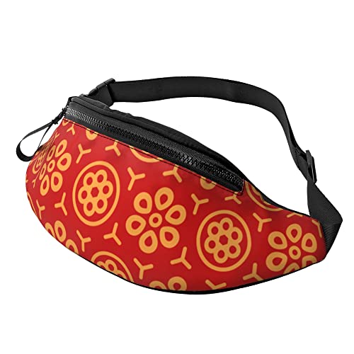 Waist Fanny Pack China-Roter Blumenkreis Unisex Bauchtasche Mode,Stylisch Gürteltasche Für Herren Camping Spazieren 14X35Cm von 874