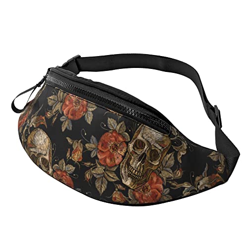 Waist Fanny Pack Vintage Totenkopf-Rosen Unisex Hüfttaschen Mode,Große Kapazität Damen Brustbeutel Für Wandern Reisen Herren 14X35Cm von 874