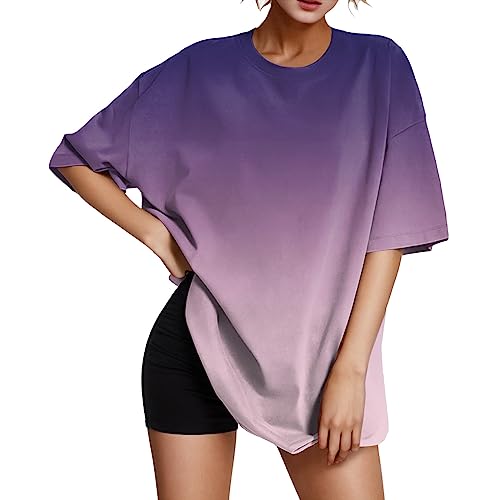 Oberteile Freizeit T-Shirt Tuniken Tops frauen lose rundhals kurzarm tops sommer casual shirts plus größe t shirts Casual Basic Tank Top Weste Oberteile (G-Purple, M) von 95sCloud-1