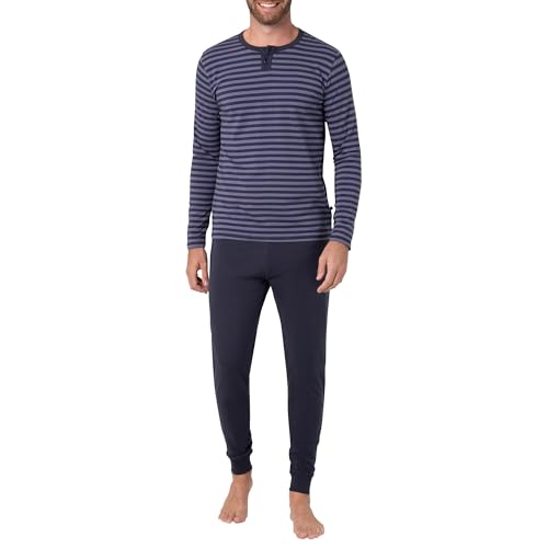 A ACTIVE SOUL - Schlafanzug für Herren - lang - Baumwolle - Pyjama-Set mit Langarm-Oberteil und Hose - Bequeme Loungewear - Sleepwear - gestreiftes Nachthemd - zweiteilig - formstabil von A ACTIVE SOUL