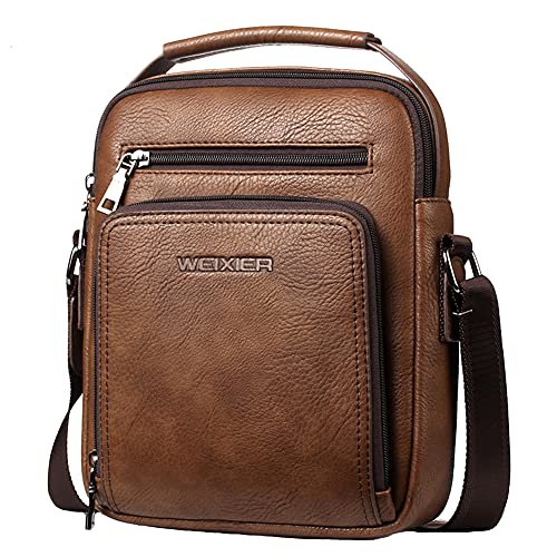 A-QMZL Herren-Ledertasche, Umhängetasche für Herren, lässig, Messenger-Taschen für Retro-Stil für den täglichen Gebrauch im Freien, Wandern, Arbeit, Reise Schultertasche, braun von A-QMZL