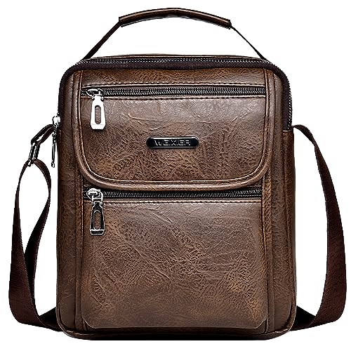 A-QMZL Umhängetasche Herren Schultertasch Crossbody PU Lede Herrentasche Vintage Umhängetaschen Handytasche Messenger Bag Umhängen Tasche Man Bag (Dunkelbraun) von A-QMZL