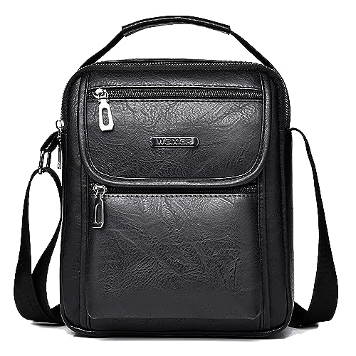 A-QMZL Umhängetasche Herren Schultertasch Crossbody PU Lede Herrentasche Vintage Umhängetaschen Handytasche Messenger Bag Umhängen Tasche Man Bag (schwarz) von A-QMZL