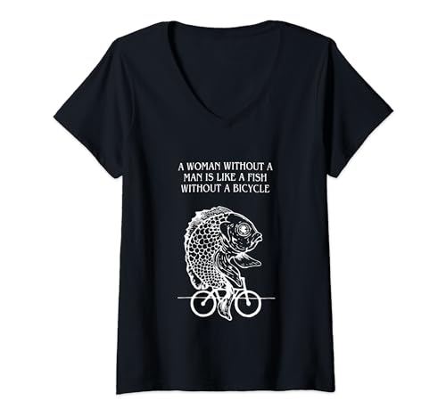 Damen Zitat "A Woman Without A Man Is Like A Fish Without A Bicycle T-Shirt mit V-Ausschnitt Damen Zitat "A Woman Without A Man Is Like A Fish Without A Bicycle T-Shirt mit V-Ausschnitt von A Woman Without A Man Is Like A Fish Bicycle