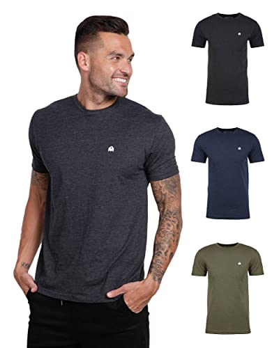 INTO THE AM Herren-T-Shirt, kurzärmelig, Rundhalsausschnitt, weich, tailliert, Größen S – 4XL, 3er-Pack Anthrazit, Marineblau und Olivgrün, XL von INTO THE AM