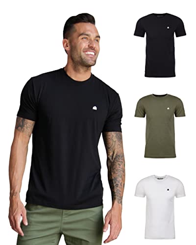 INTO THE AM Herren-T-Shirt – Kurzarm Rundhalsausschnitt weich tailliert T-Shirt S – 4XL Frisches klassisches T-Shirt, 3er-Pack Schwarz, Olivgrün und Weiß, Mittel von INTO THE AM