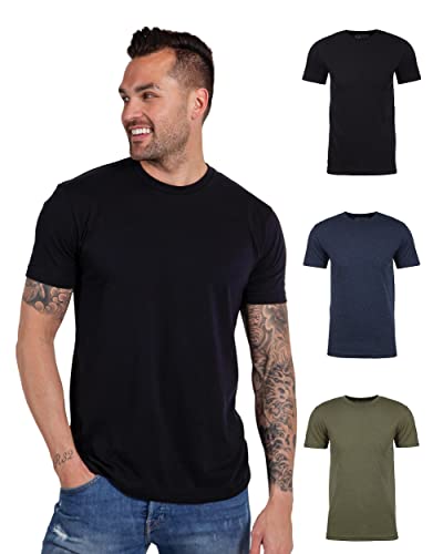 INTO The AM Herren T-Shirt – Kurzarm Rundhalsausschnitt weich taillierte T-Shirts S – 4XL frische Klassische T-Shirts, 3er-Pack Essential – Schwarz/Marineblau/Olivgrün, L von INTO THE AM