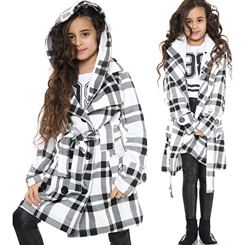 A2Z 4 Kids Kinder Mädchen Parka Jacke Mit Kapuze Schwarz & Weiß Check Graben Mantel Wolle Mischung - Jacket 007 Black & White Check._9-10 von A2Z 4 Kids