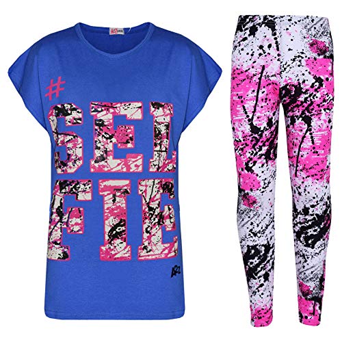 A2Z 4 Kids®, Set mit T-Shirt mit LOVE-Aufdruck und Leggings im Farbspritzer-Design für Mädchen im Alter von 7 bis 13 Jahren Gr. 11-12 Jahre, Selfie Splash Set Königsblau von A2Z 4 Kids