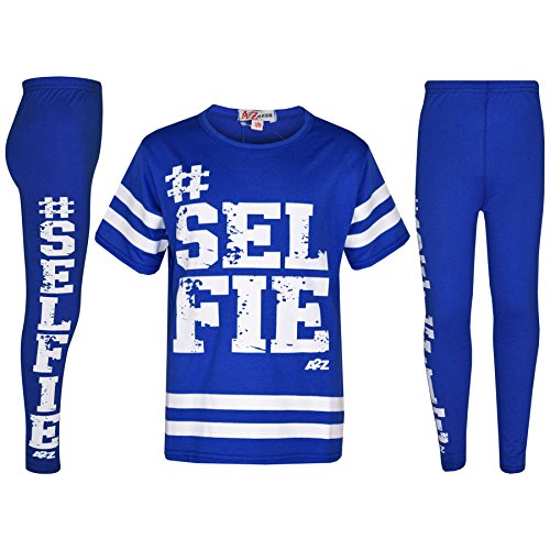 A2Z 4 Kinder Mädchen Top Kinder Designer's #Selfie T-Shirt Top & Legging Satz - Royal Blue - 7-8 Jahre von A2Z 4 Kids