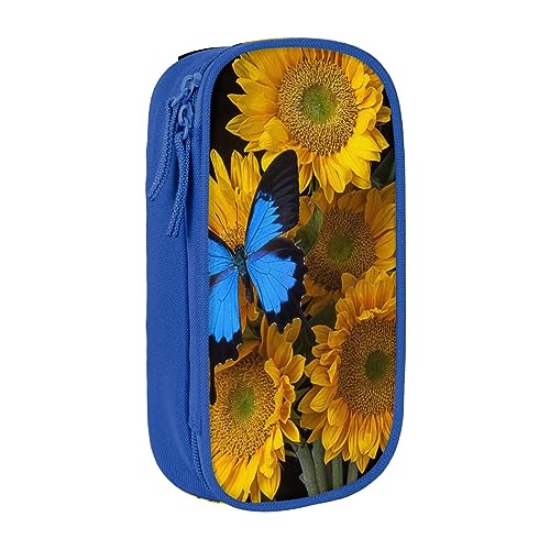 AABSTBFM Federmäppchen mit gelben Sonnenblumen und blauen Schmetterlingen, großes Fassungsvermögen, mit Reißverschluss, ideales Geschenk für Schule, Büro und Reisen, Schwarz, blau, Einheitsgröße, von AABSTBFM