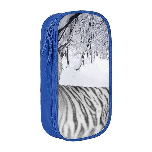 AABSTBFM Federmäppchen mit weißem Tiger, großes Fassungsvermögen, mit Reißverschluss, ideales Geschenk für Schule, Büro und Reisen, Schwarz, blau, Einheitsgröße, Schulranzen von AABSTBFM