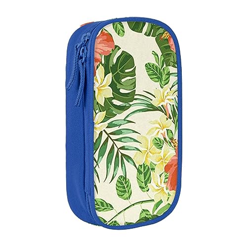 AABSTBFM Hojas Tropicales Y Flores Federmäppchen, großes Fassungsvermögen, mit Reißverschluss, ideales Geschenk für Schule, Büro und Reisen, Schwarz, blau, Einheitsgröße, Schulranzen von AABSTBFM