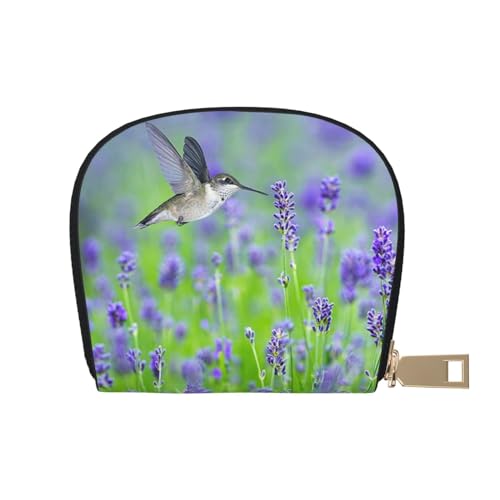 AABSTBFM Kreditkartenetui mit Meerjungfrauen-Motiv, PU-Leder, Kartenetui, Organizer-Tasche für Männer und Frauen, Vogel in lila Lavendel Blumen, Einheitsgröße von AABSTBFM