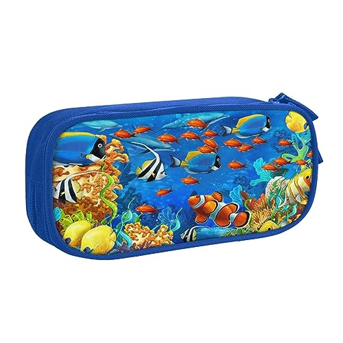 AABSTBFM Ocean Tropical Fish Coral Undersea World Federmäppchen, Stiftemäppchen, Tasche mit Reißverschluss, Schwarz, großes Fassungsvermögen, für Schule, Büro und Reisen, blau, Einheitsgröße, von AABSTBFM