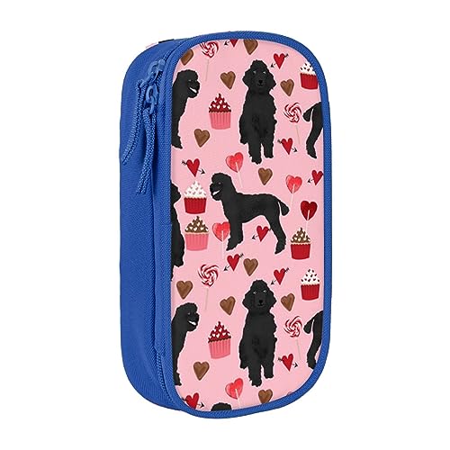 AABSTBFM Pink Pudel Hunde Federmäppchen Große Kapazität Fach Bleistift Stift Tasche Tasche mit Reißverschluss – Ideales Geschenk für Schule, Büro und Reisen, Schwarz, blau, Einheitsgröße, Schulranzen von AABSTBFM