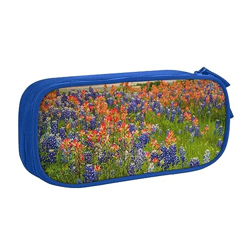 AABSTBFM Texas Bluebonnets Federmäppchen mit Reißverschluss, Schwarz, großes Fassungsvermögen, für Schule, Büro und Reisen, blau, Einheitsgröße, Schulranzen von AABSTBFM