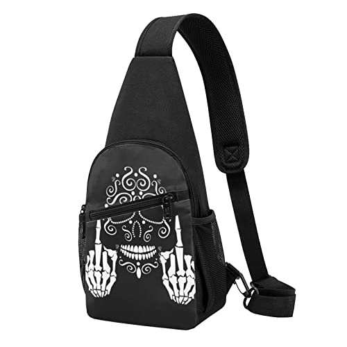 Kleine Sling Rucksäcke Romantische Lila Lavendel bedruckte Umhängetasche Umhängetasche Brusttasche für Herren, Lustiger Totenkopf, Einheitsgröße, Wanderrucksack von AABSTBFM