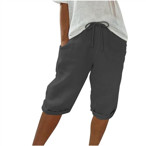 AACH Sommerhose Damen Sommer 3/4 Knielang Kurze Hosen Leicht und Luftig Locker Hose Hohe Taille Caprihose Elastisch Einfarbig Strandhose Stoffhose Freizeithose Angebote des Tages Heute Damen von AACH