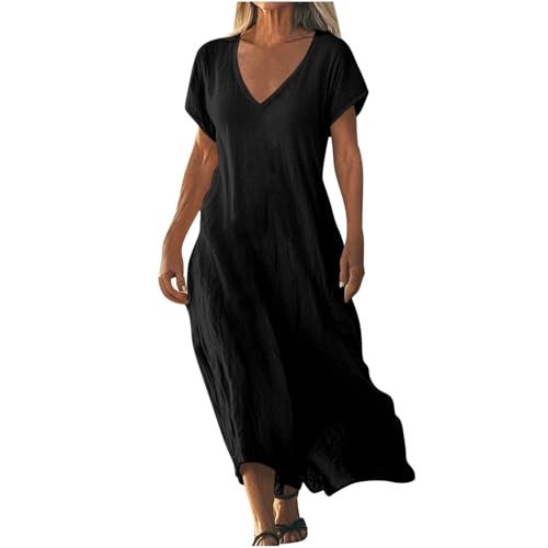 AACH Strandkleid Damen Lang Sommerkleider Elegant Kurzarm Freizeitkleid Lose Boho Maxikleid V-Ausschnitt Kleider Baumwolle Leinen Kleid Einfarbig Beach Leinenkleid Casual Fließend Blusenkleid AACH Strandkleid Damen Lang Sommerkleider Elegant Kurzarm Freizeitkleid Lose Boho Maxikleid V-Ausschnitt Kleider Baumwolle Leinen Kleid Einfarbig Beach Leinenkleid Casual Fließend Blusenkleid von AACH