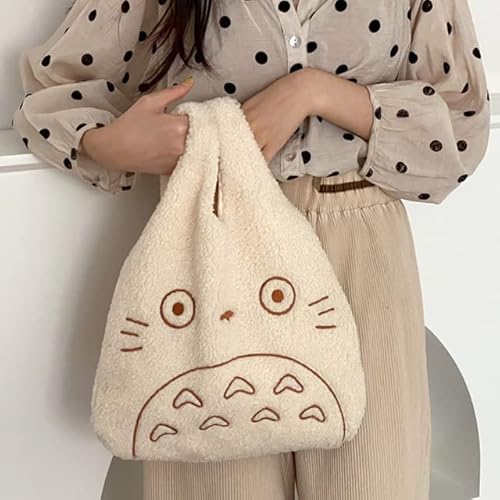 AAPIE Cartoon Totoro Stickerei Lammstoff Handtasche für Frauen Mädchen Japan INS Schultertasche Tote Bag Weiches Fell Shopper Bag von AAPIE