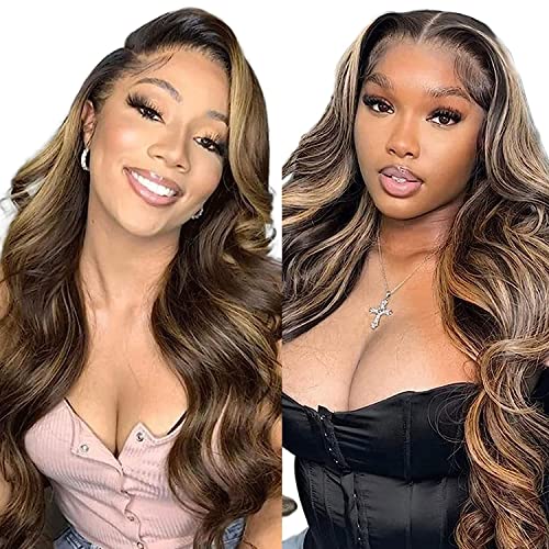 Braune Perücke Lange Ombre Braune gewellte Perücke 13 × 4 Körperwelle Lace Front Perücken Haar lockige gewellte Perücke Perücken für schwarze Frauen leimloses Haar von AAPIE